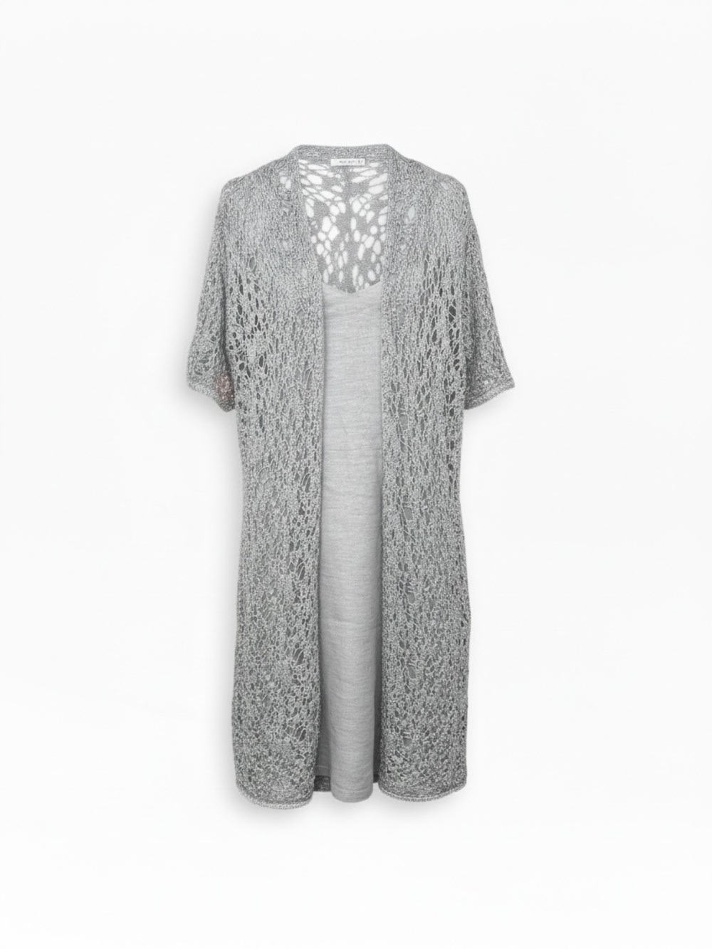 Eileen Fisher 1X Silver Gray Linen Blend Open Knit Long Duster Cardigan